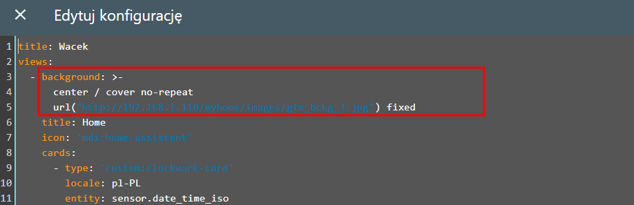 Edycja pliku konfiguracyjnego YAML karty
